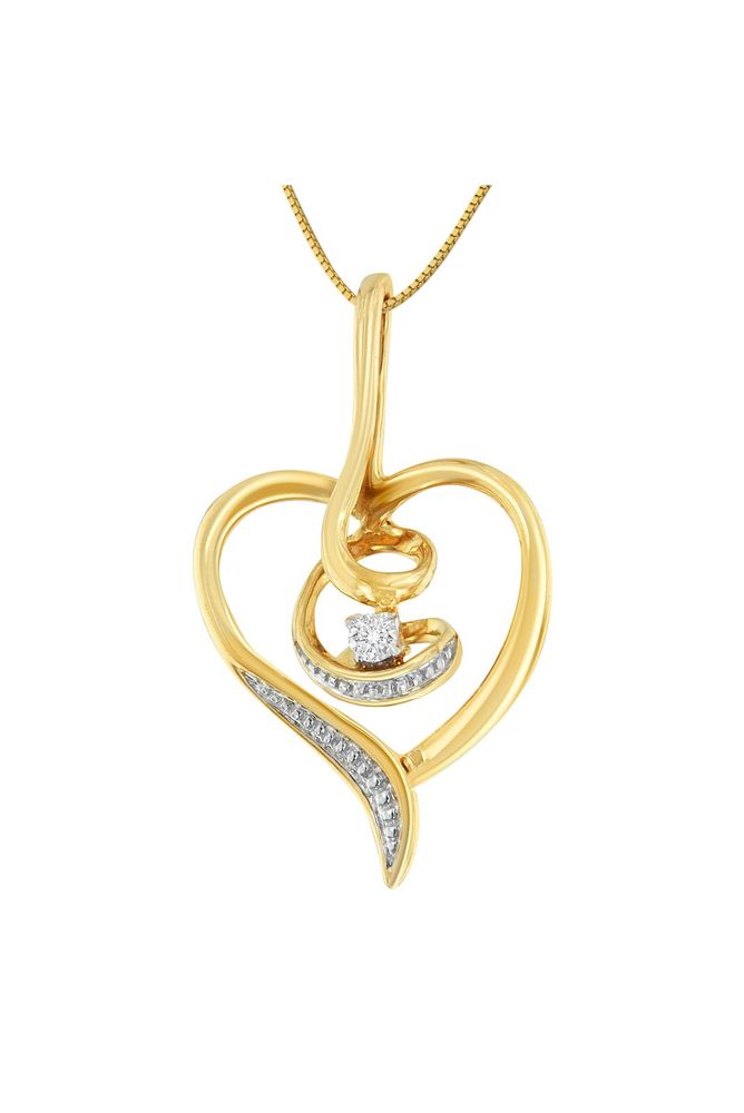Espira .03 Cttw Diamond-Accented Round-Cut Diamond Swirl Open Heart Necklace